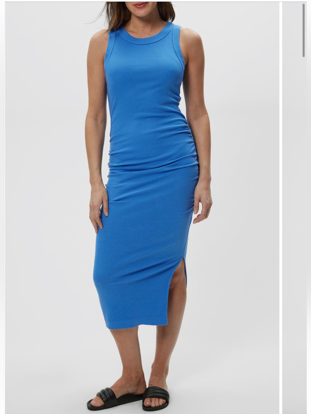Michael Stars Wren Side Slit Sleeveless Bodycon Midi Dress in blue ribbon small